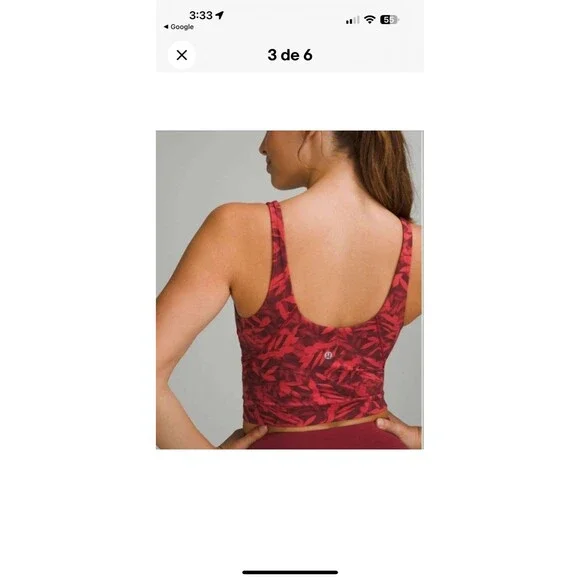 (B3)Lululemon Align Tank Cropped Top Sz 6 Built-in-Bra Spray Leaf Firrside Red - Picture 3 of 11